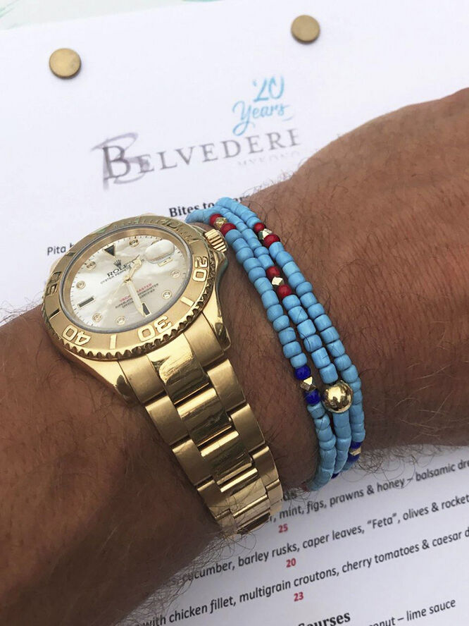 Nialaya The Mykonos Collection - Vintage Turquoise, Red, and Blue Glass Bead Multi