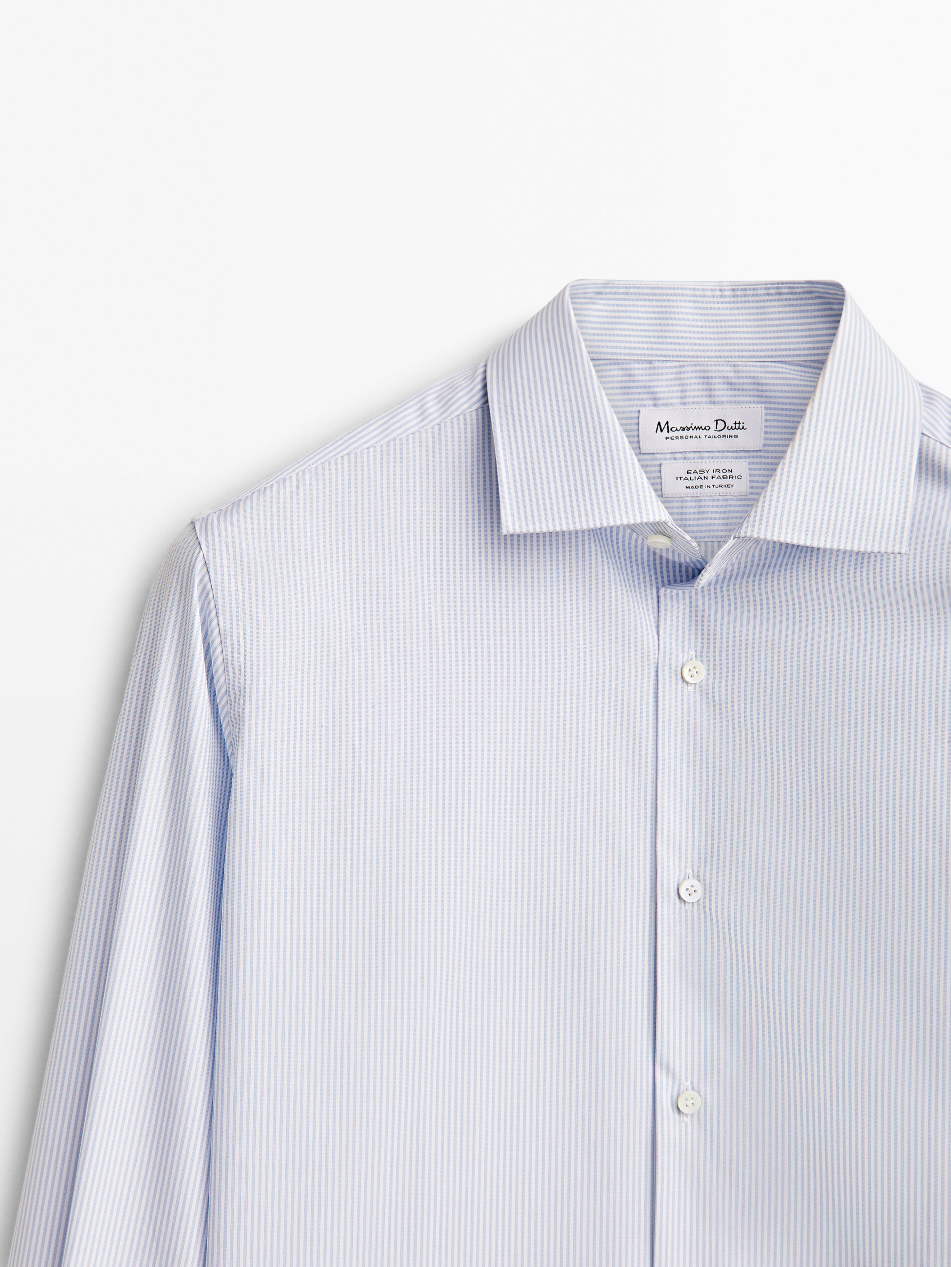 Camisa raias easy iron slim fit - CELESTE