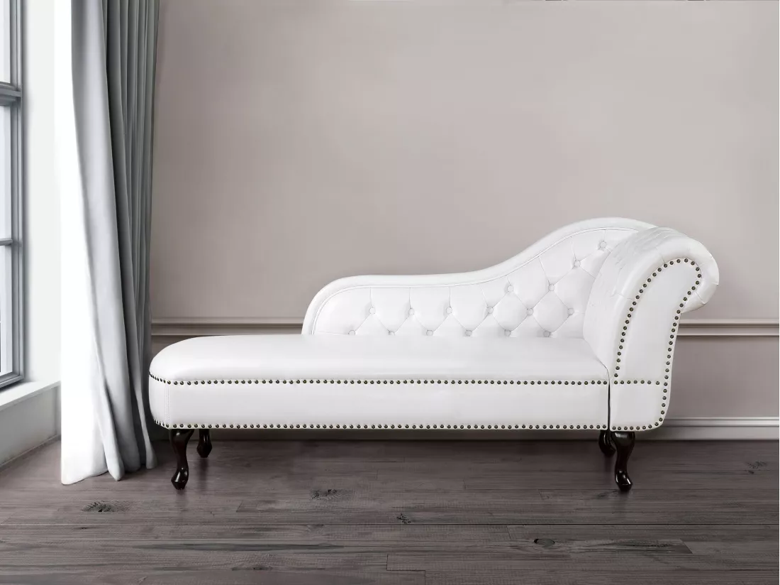 Méridienne Chesterfield blanche brillante côté droit NIMES