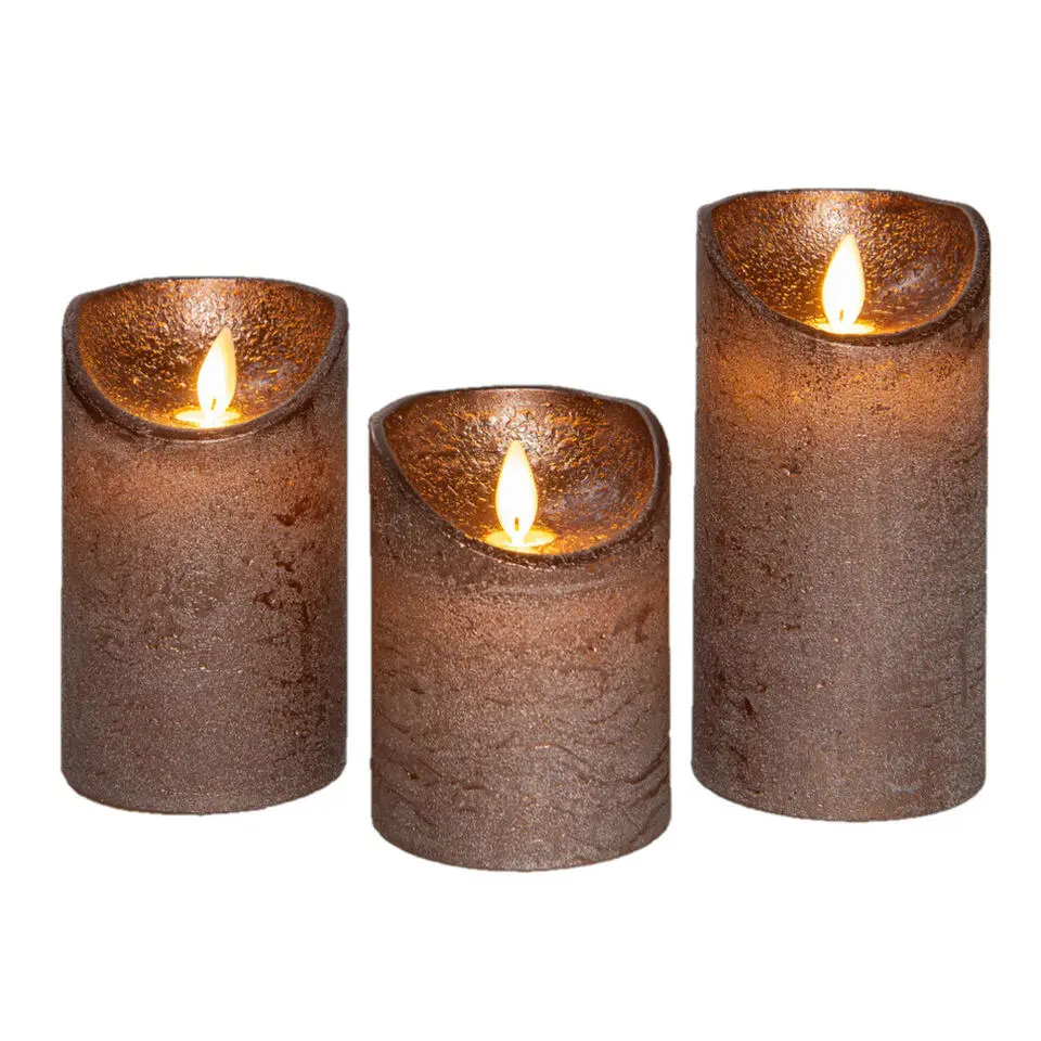 Anna Collection LED stompkaarsen - 3x - brons - stompkaarsen