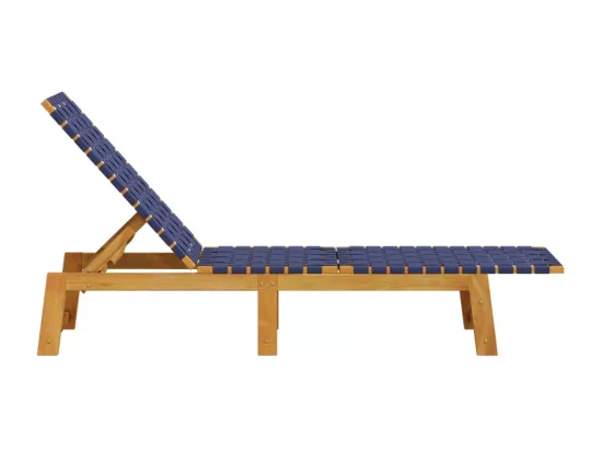Chaises longues bleu foncé bois d'acacia solide et tissu