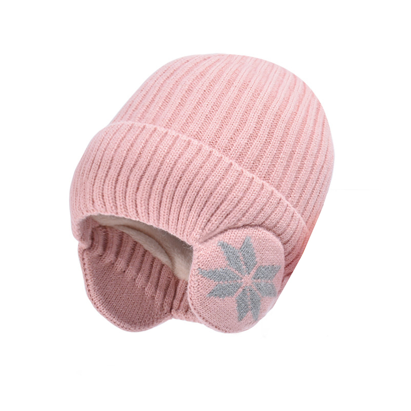Unisex Strickmütze Ohrenwärmer Winter Mütze Schneeflocken Design (One Size) - Rosa