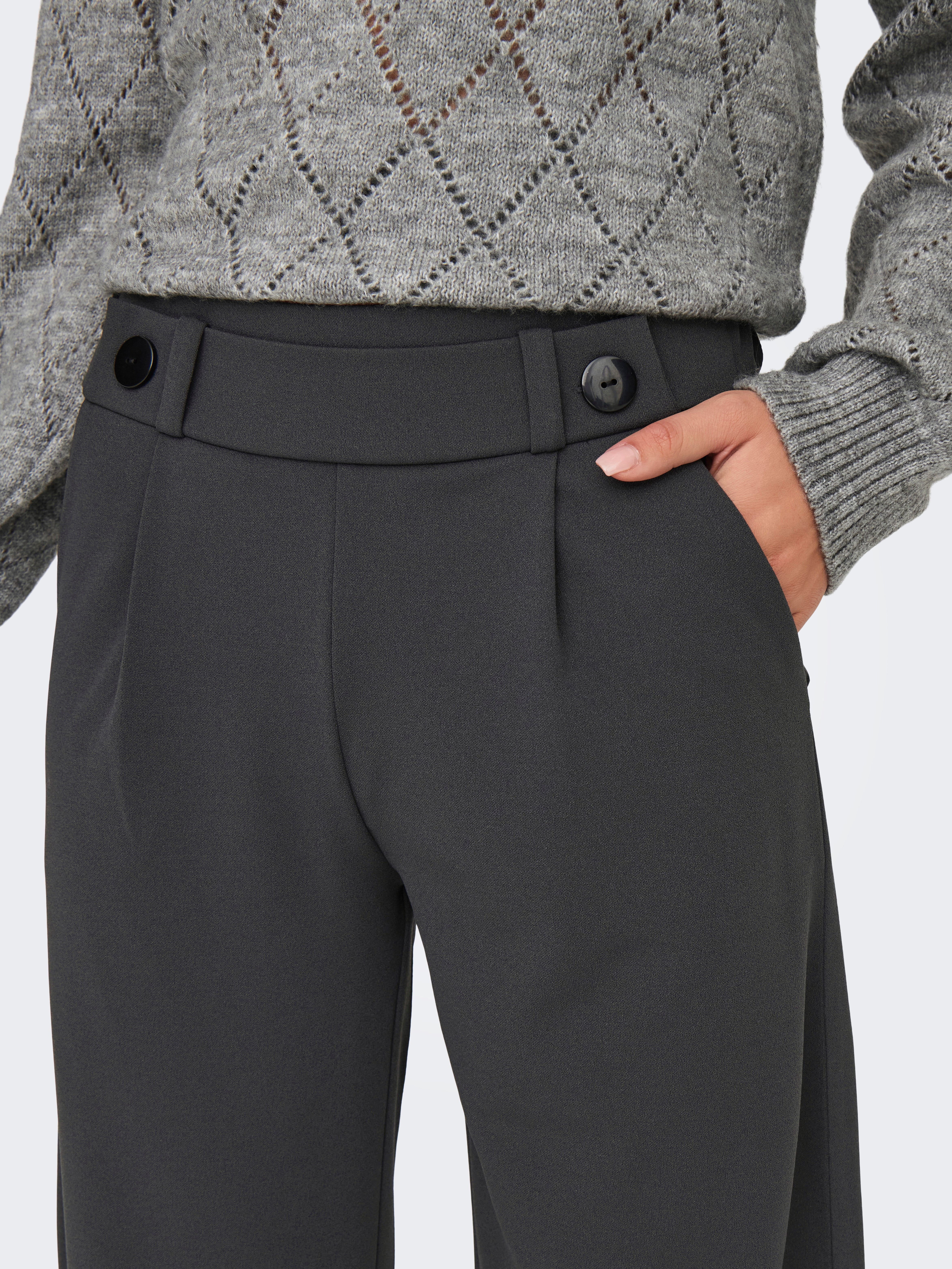 JDYGEGGO Mittlere Taille Weiter Beinschnitt Hose mit weitem Beinschnitt Phantom
