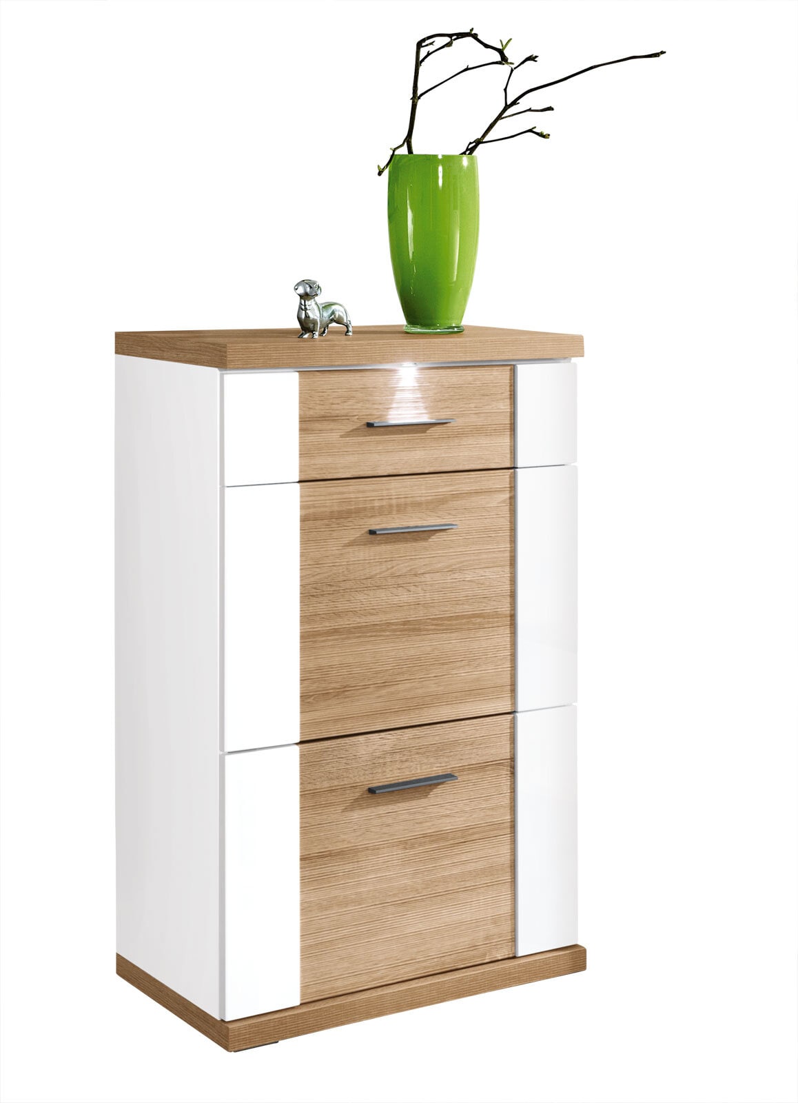 Kommode Manhattan Weiß/Weiß Hochglanz/Eiche sägerau Dekor 65x107x42 cm
