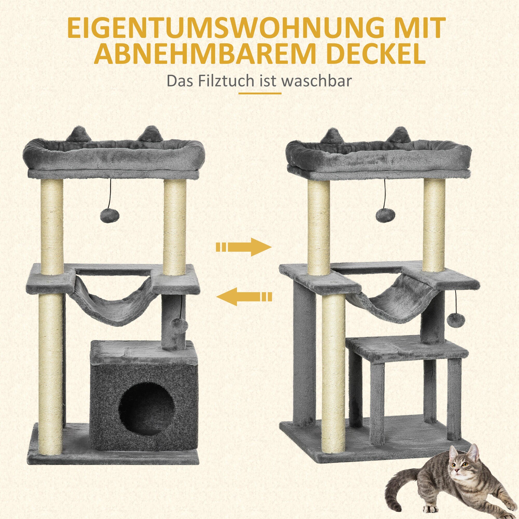 PawHut Kratzbaum mit Höhle grau 48L x 48B x 100H cm