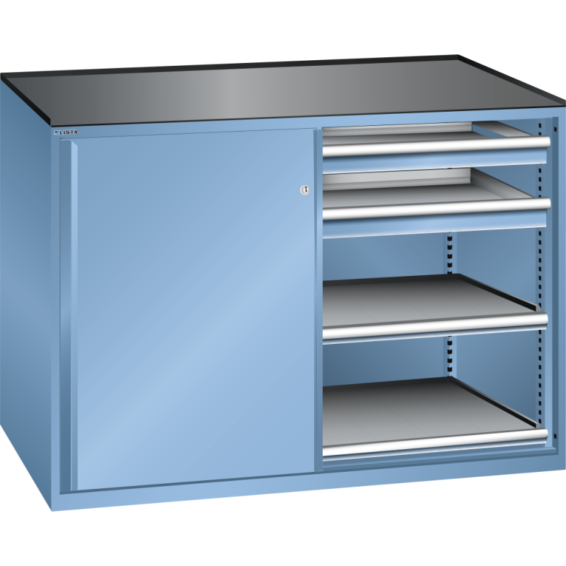 Armoire à portes coulissantes Lista 2x36x27E 4 tiroirs, 4 rayons extensibles - charge 200 Kg