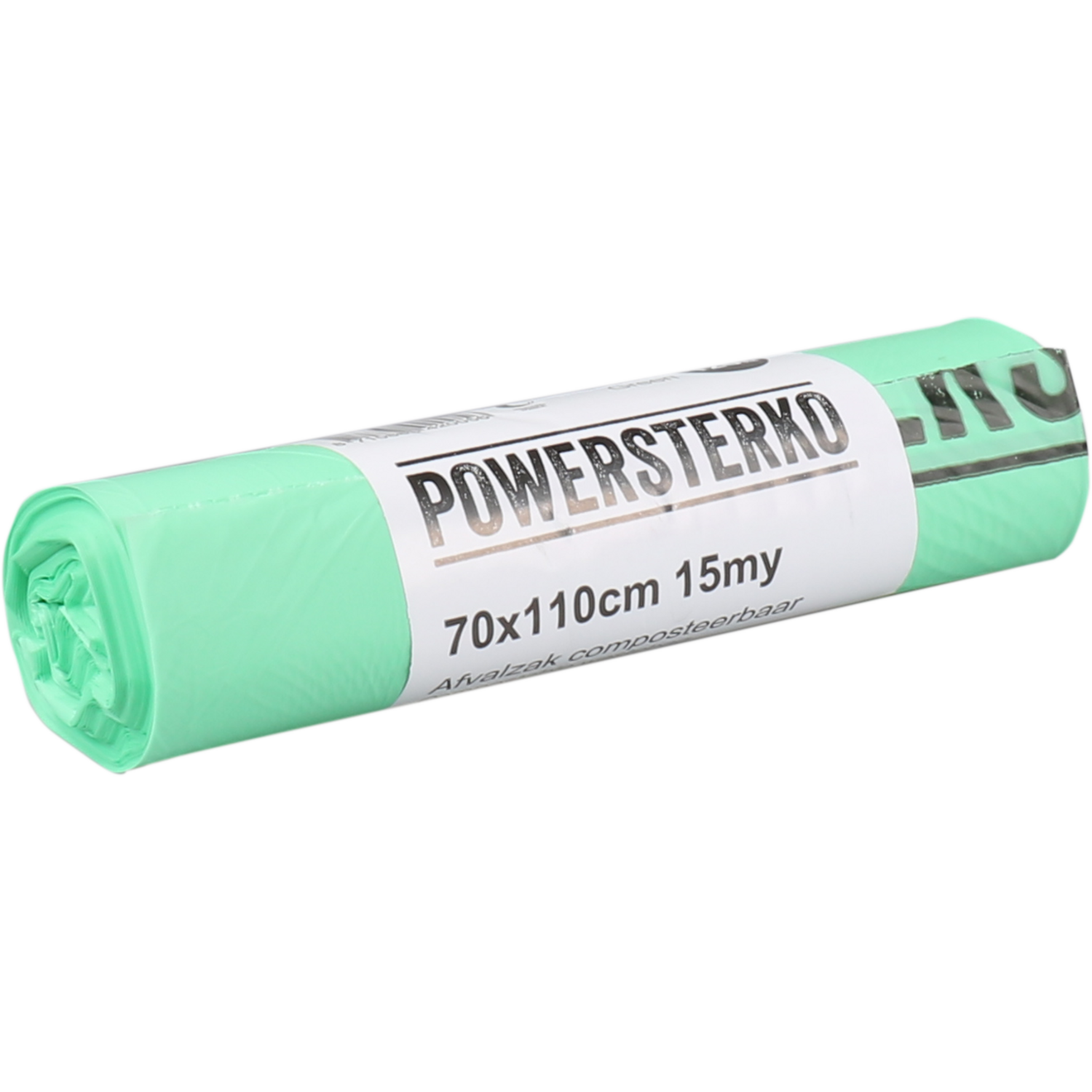 PowerSterko Afvalzak, Bioplastic o.b.v. zetmeelblend, 120l, 70x110cm, 15my, groen
