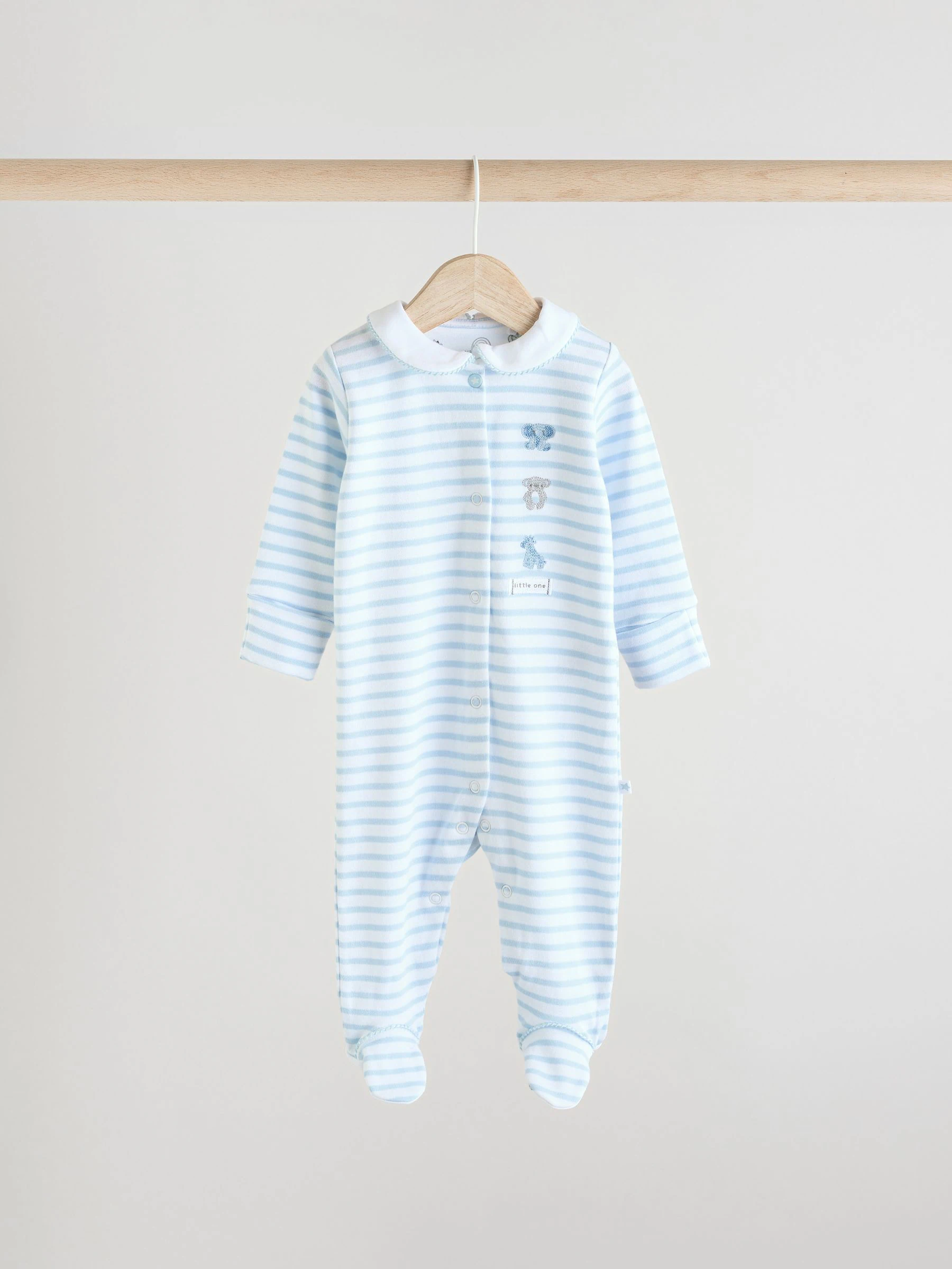 Blauw/wit - Geborduurde babypyjama's 3 stuks (0-2jaar)