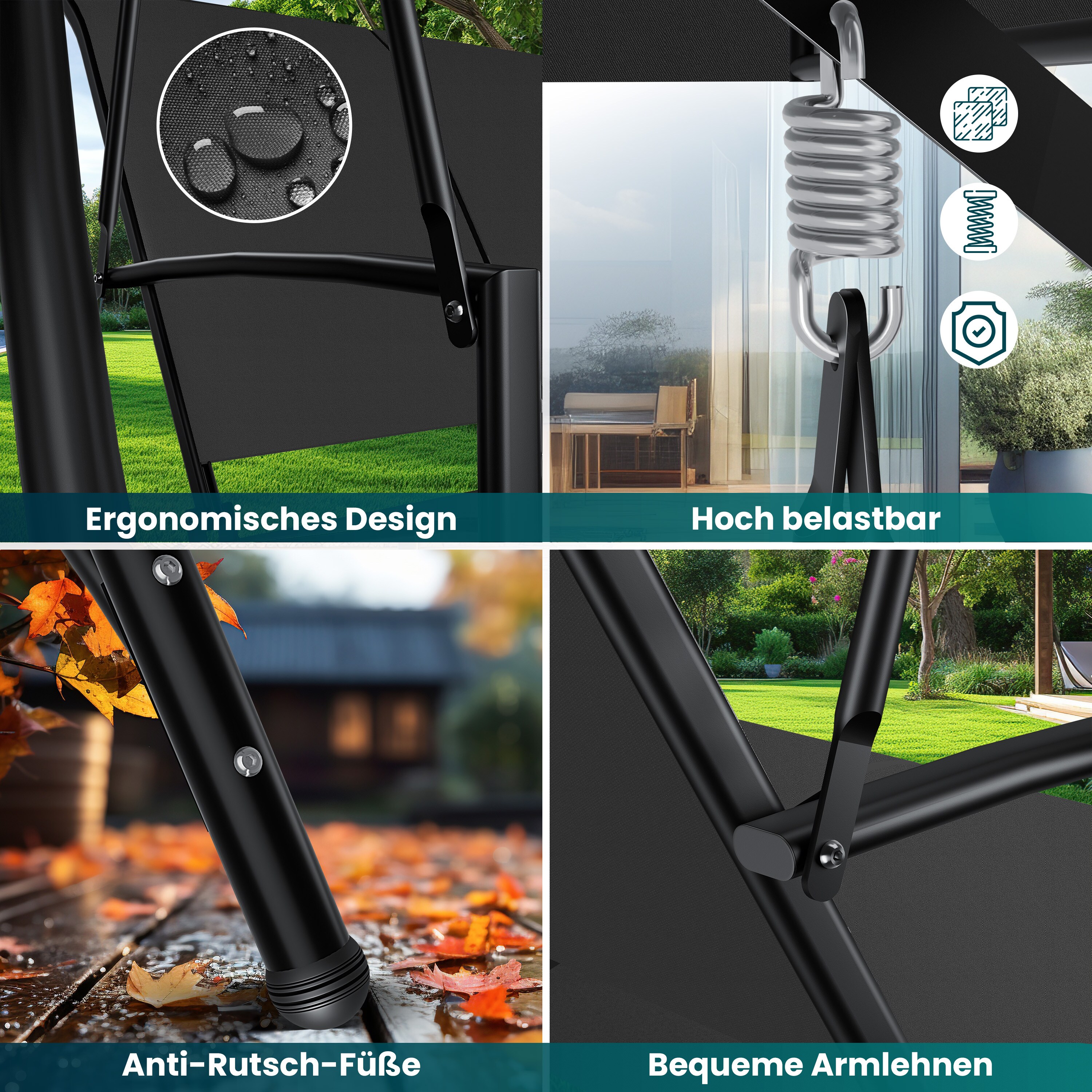 KESSER® Hollywoodschaukel mit Sonnendach 3-Sitzer | Gartenschaukel bis 300kg belastbar | Gartenliege mit Anti-Rutsch-Füßen | Schaukelbank wasserabweisend Outdoor & Indoor Verandaschaukel Stahlrahmen