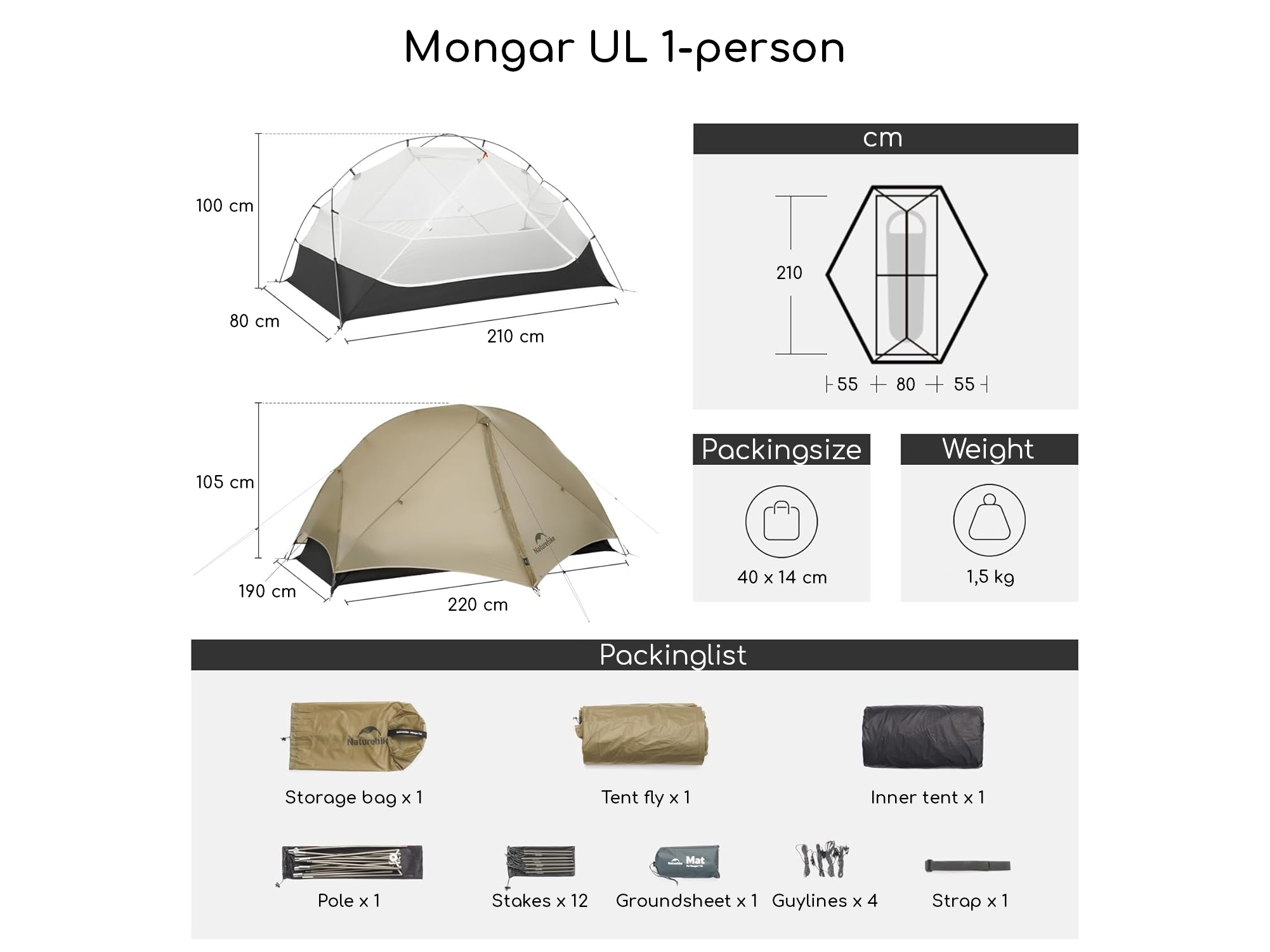 Naturehike Mongar 1 UL tent - Khaki