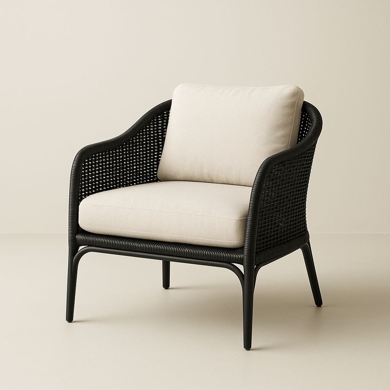 Sessel mit Aluminiumrahmen und PE-Rattan, 80x75x85 cm, Polyesterkissen, Schwarz/Beige
