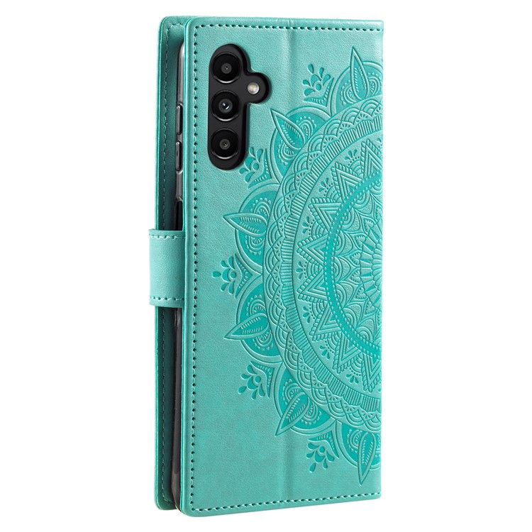 Samsung Galaxy A36 Leder Tasche Wallet - Mandala Flowers Imprint - Grün