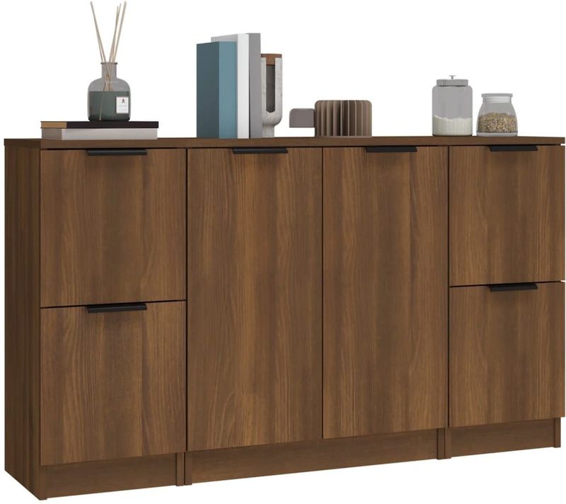 vidaXL - Dressoirs - 3 - st - bewerkt - hout - bruin - eikenkleur