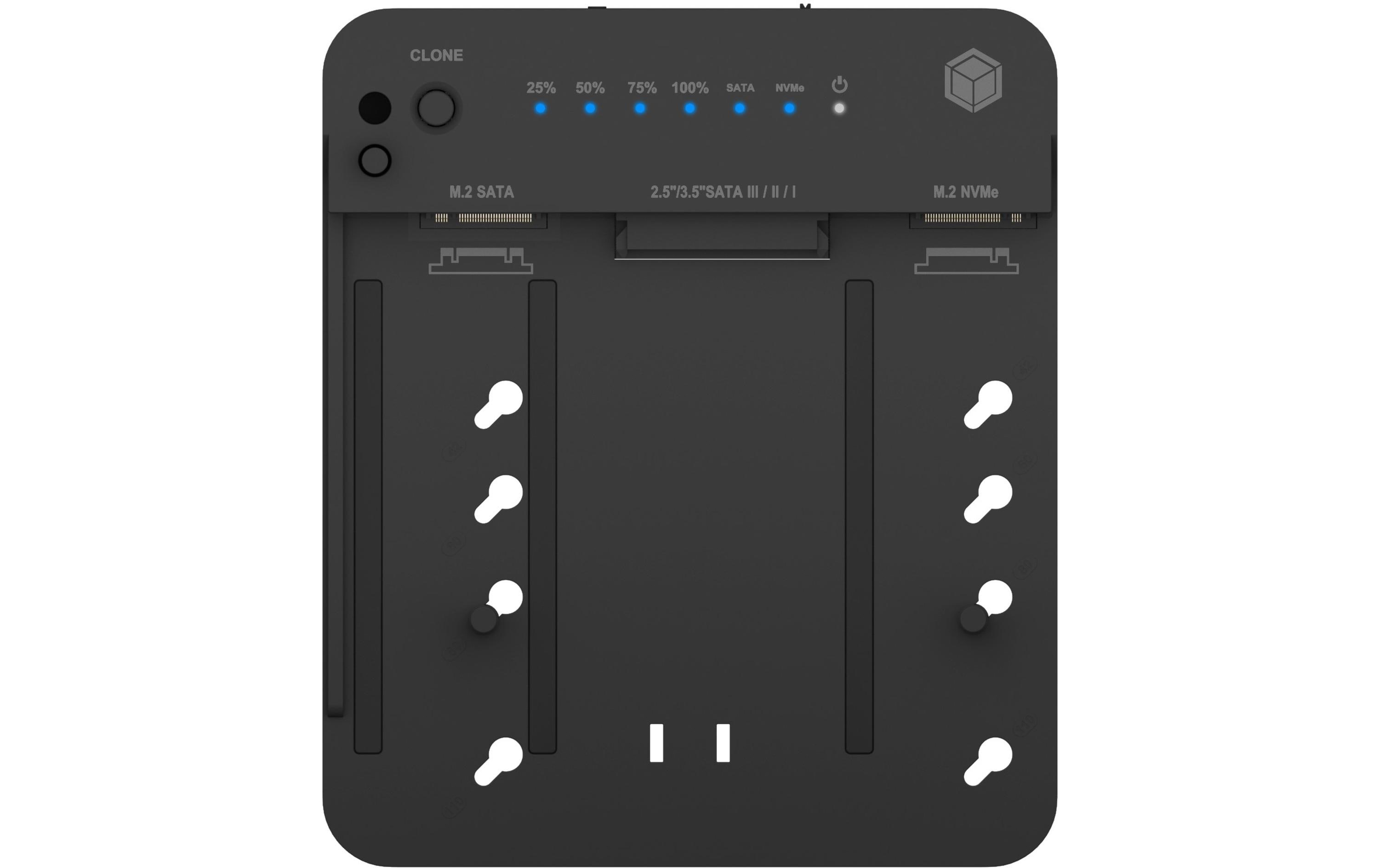 Docking- und Klonstation IB-2915MSCL-C31Klon- und Dockingstation für M.2 NVME und SATA 2.5''/3.5'' SSD/HDD