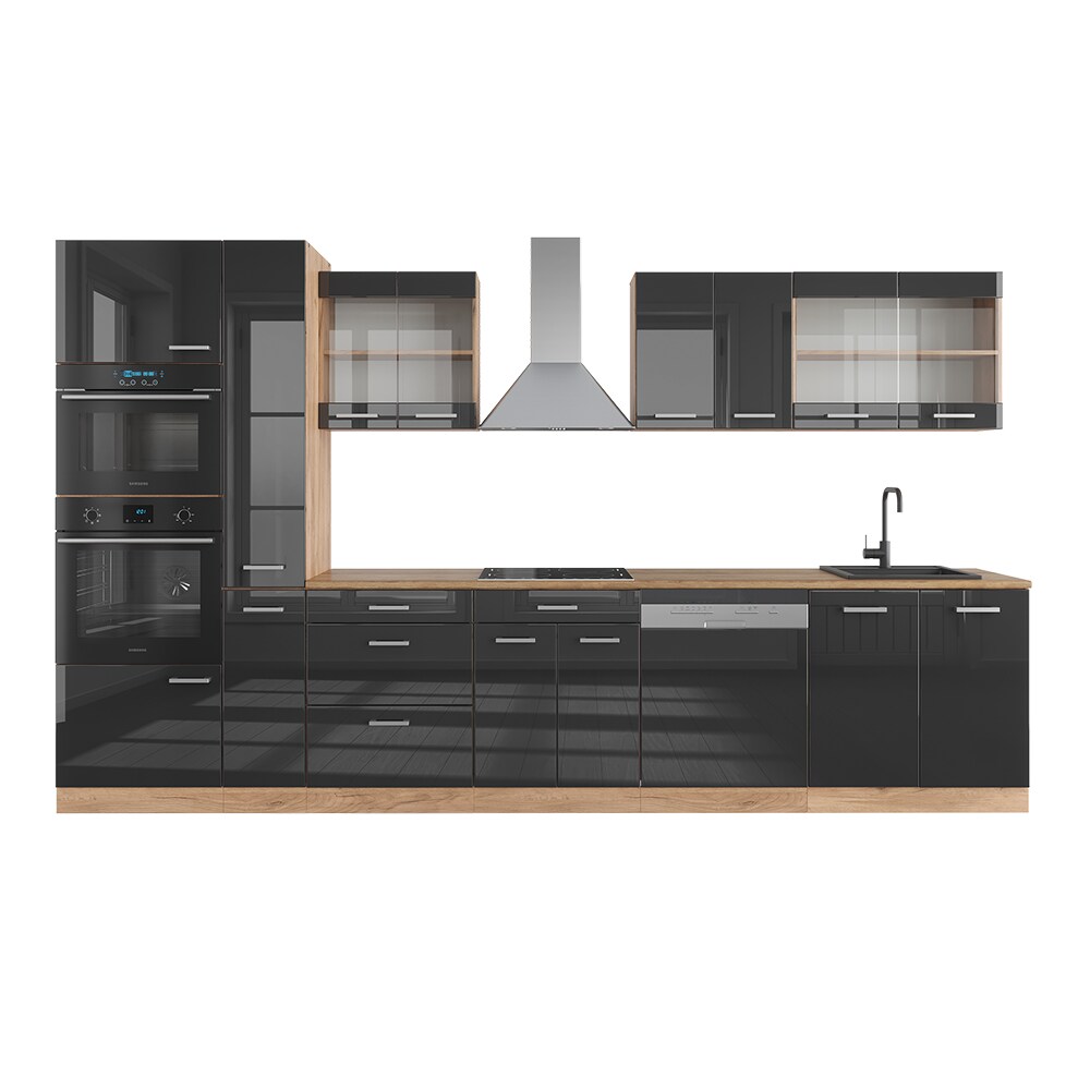 Vicco Küchenzeile Küchenblock Einbauküche R-Line 350 cm Eiche Anthrazit Hochglanz Küche