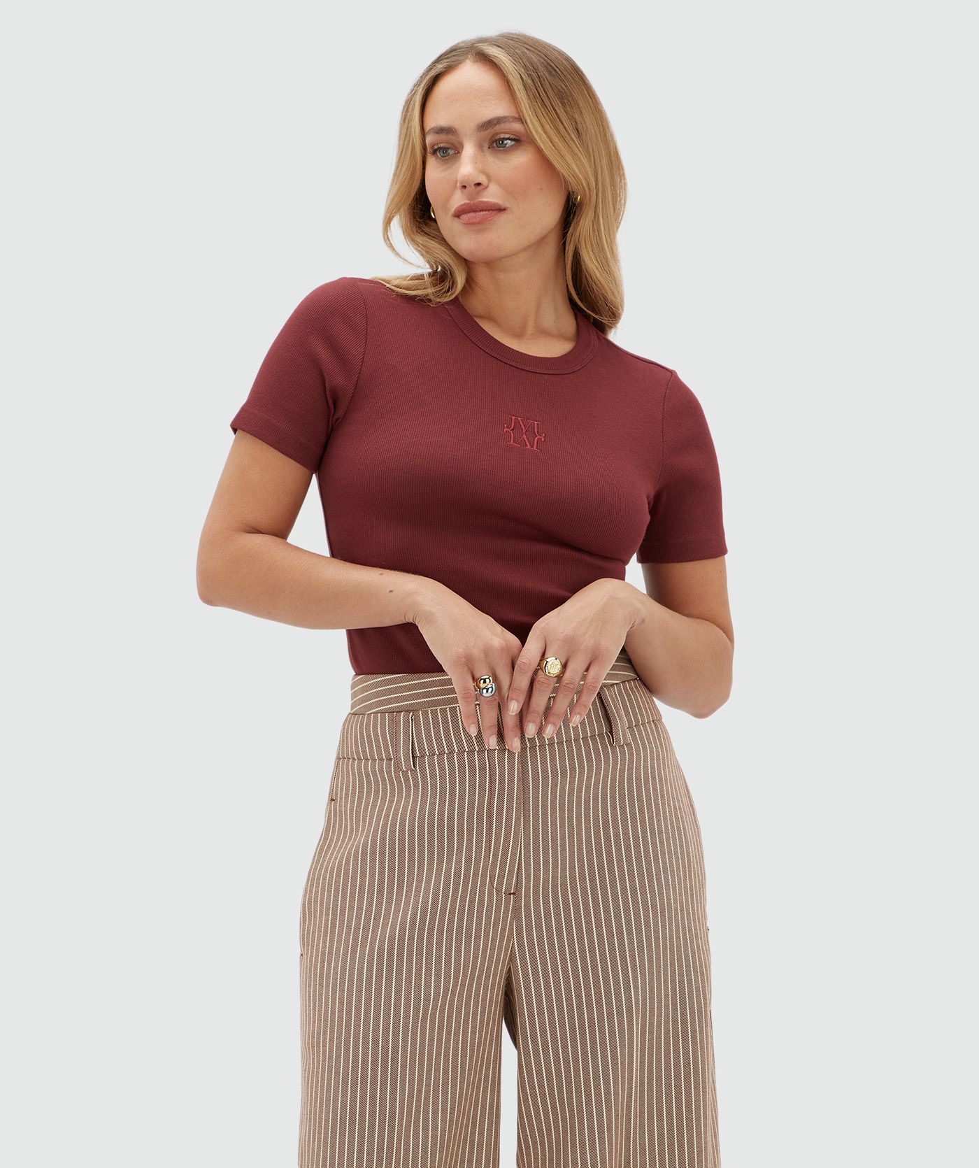 JV-CODY  slim fit T-shirt met logo - burgundy