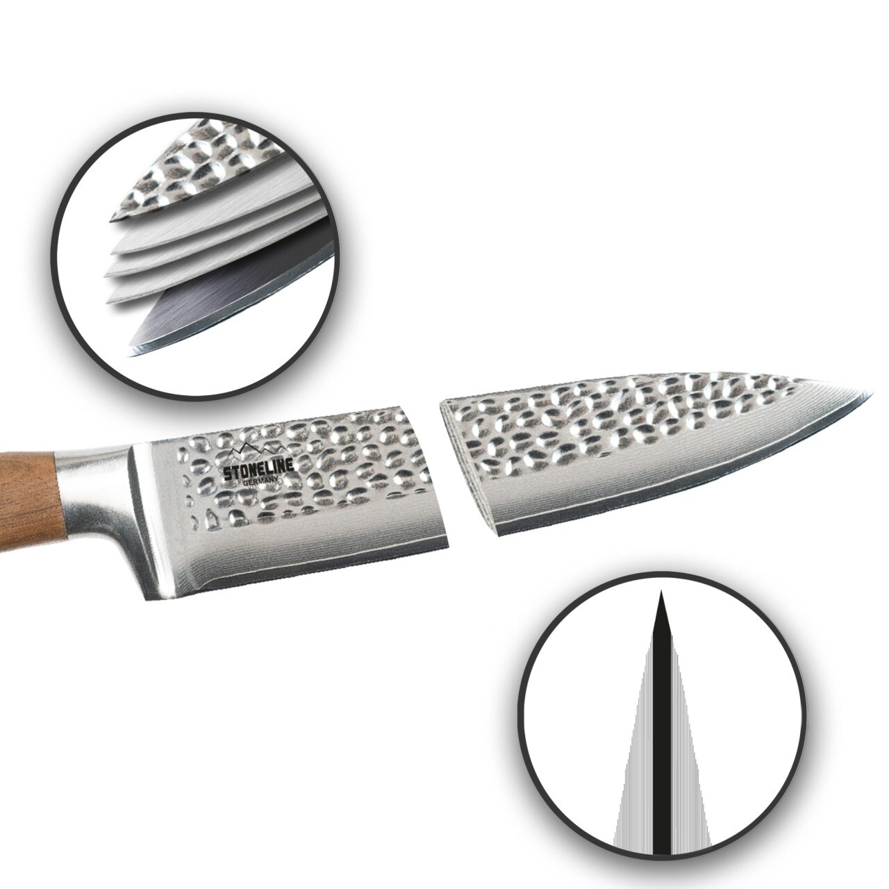 STONELINE® Hammerschlag Kochmesser 34 cm, aus Damaszenerstahl