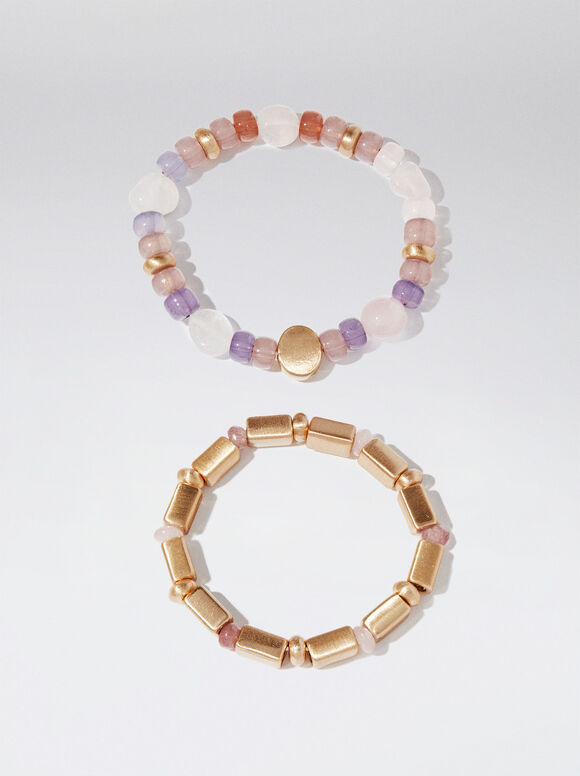 Conjunto de pulseiras elásticas com pedra - Multicolorido