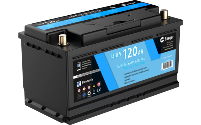 Berger LiFePO4 Lithium Batterie 120 Ah 12V mit Bluetooth (mit & ohne Heizung)