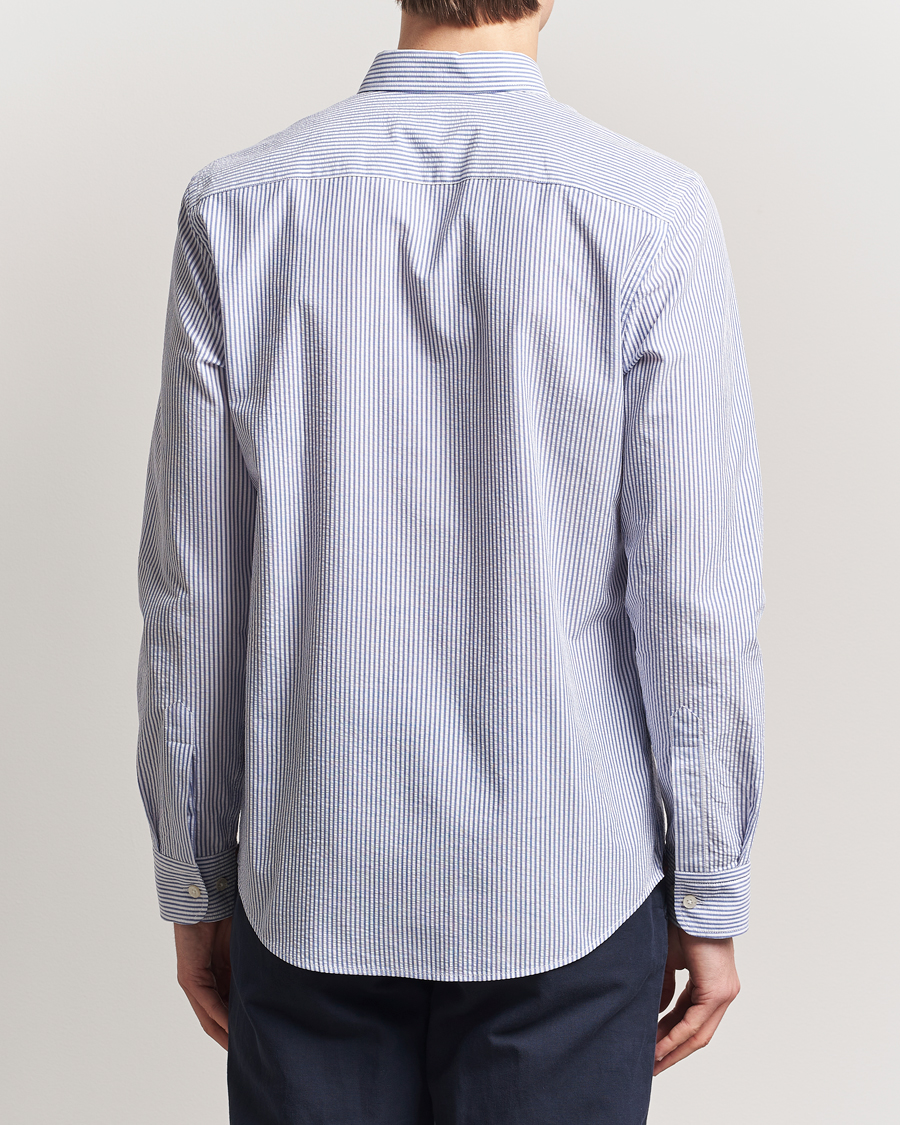 Morris Slim Fit Striped Seersucker Shirt Old Blue