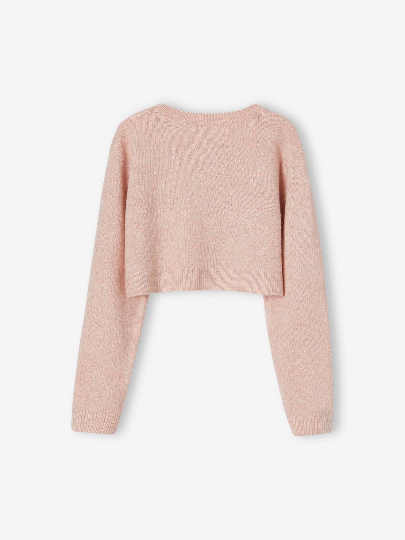 Casaco bolero de malha em tom cru para meninas