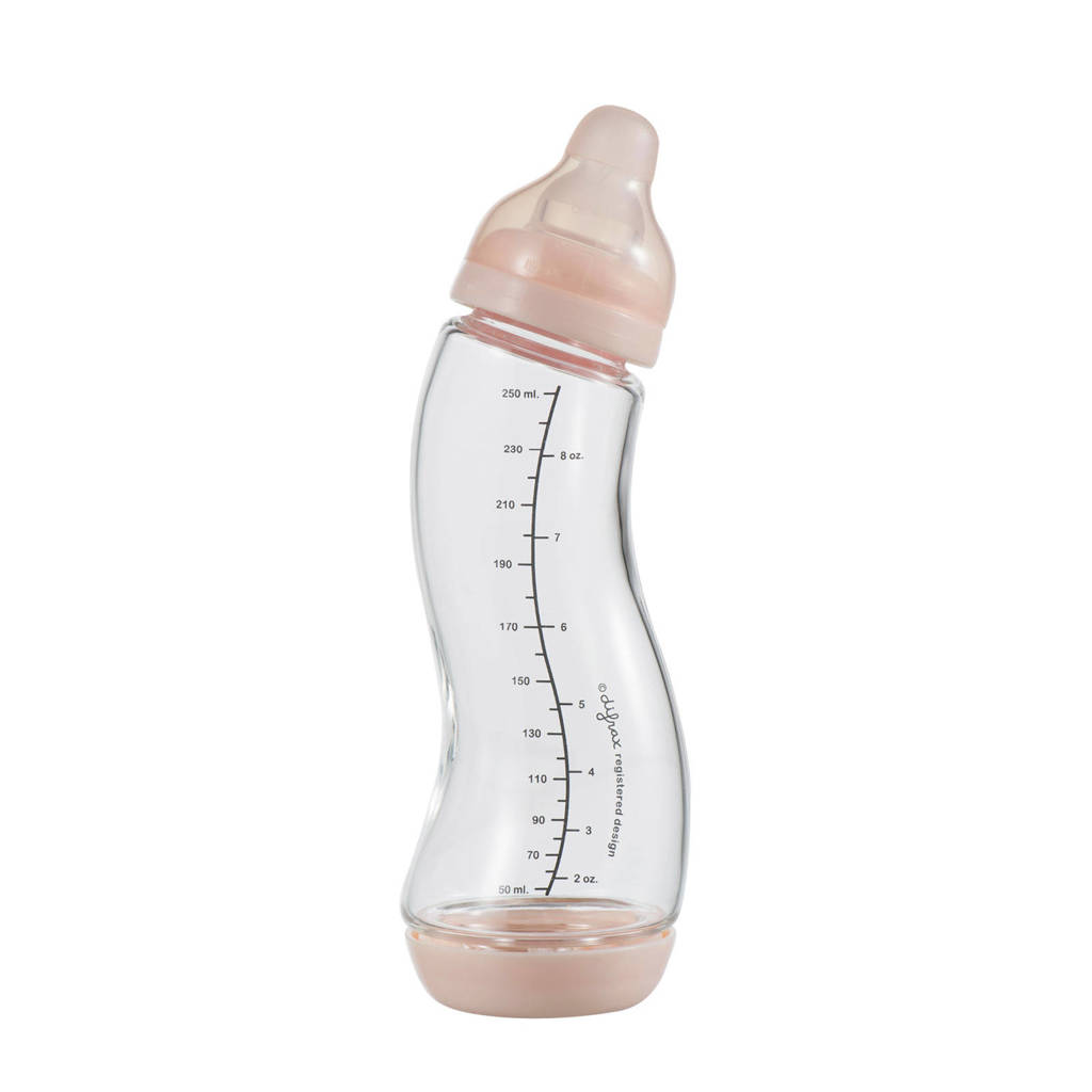 Glazen S-Babyfles - 250 ml - Anti Koliek - Lichtroze