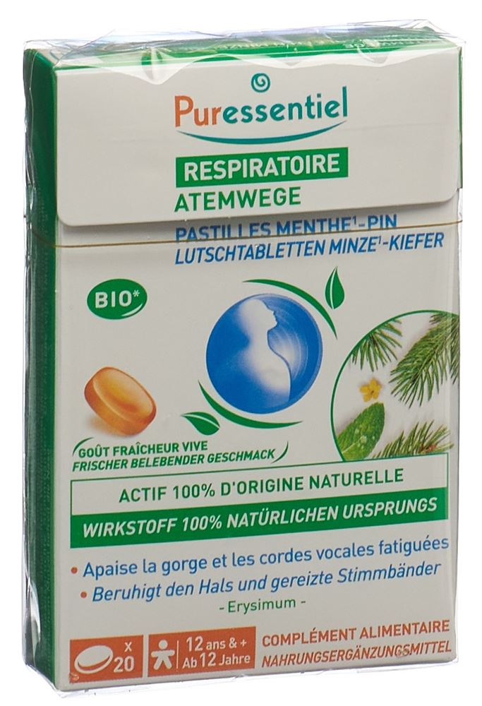 Puressentiel Lutschtabl Atemwege Minze Kiefer Box 20 Stk<br>20 Stück, Box, Lutschtablette, Atemwege Minze Kiefer