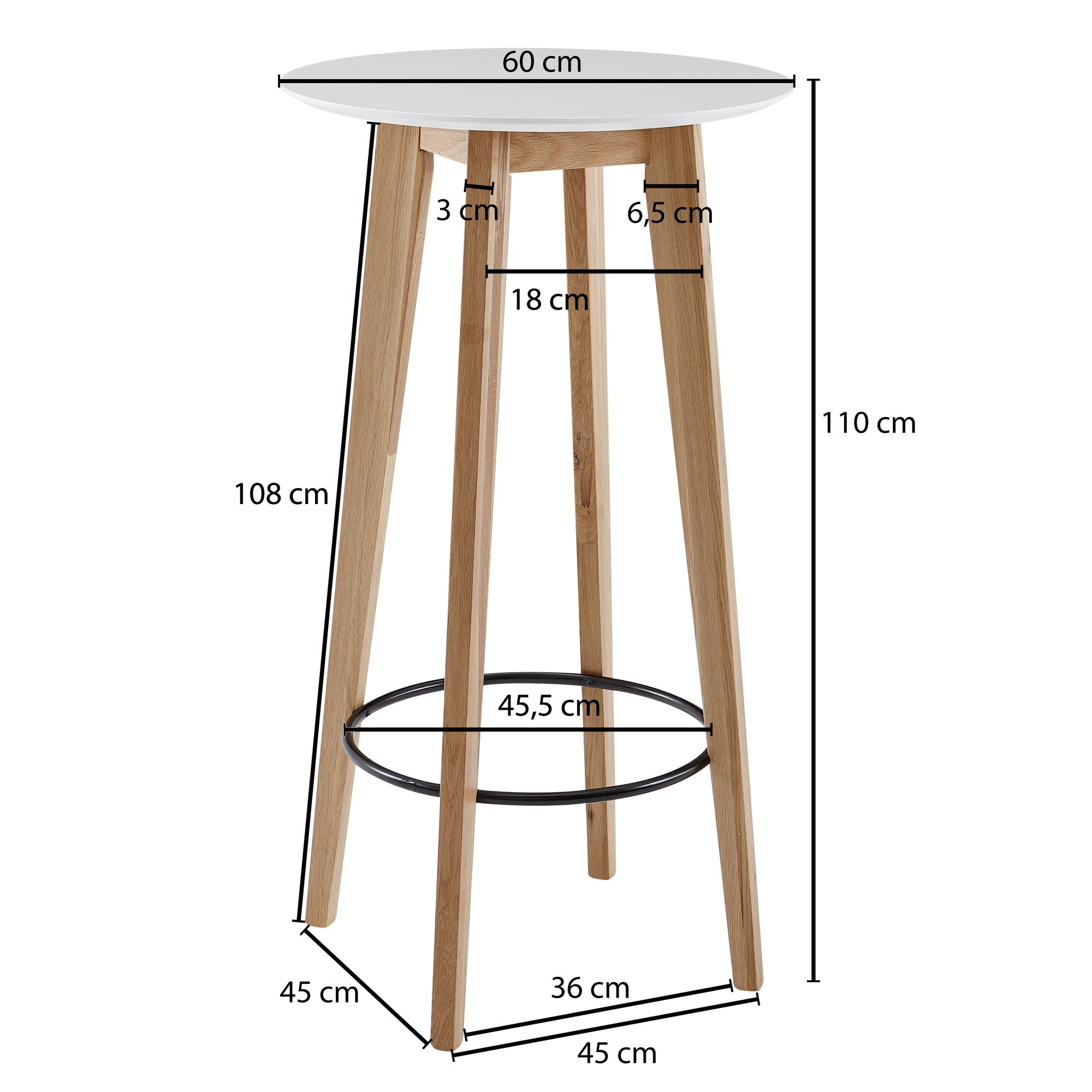KADIMA DESIGN Skandinavischer Bartisch, Eichenholz, runde Tischplatte, 50 kg Belastbarkeit.