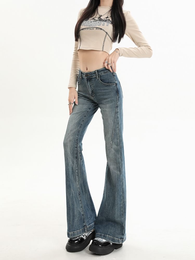 Denimot - Mid Rise Washed Flared Jeans (diverse designs)