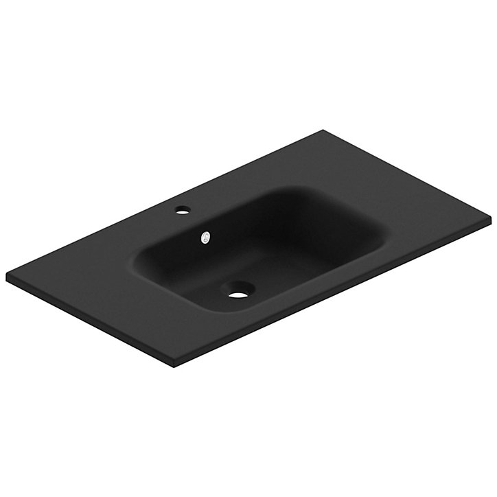 Meuble sous vasque à suspendre Pura blanc 90 cm + plan vasque en résine noir