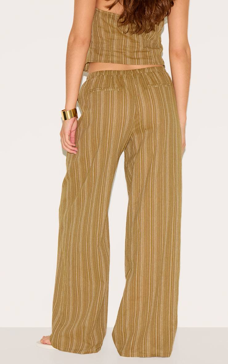 Kaki Pantalon En Coton À Rayures Fines Avec Taille Nouée Coordonné