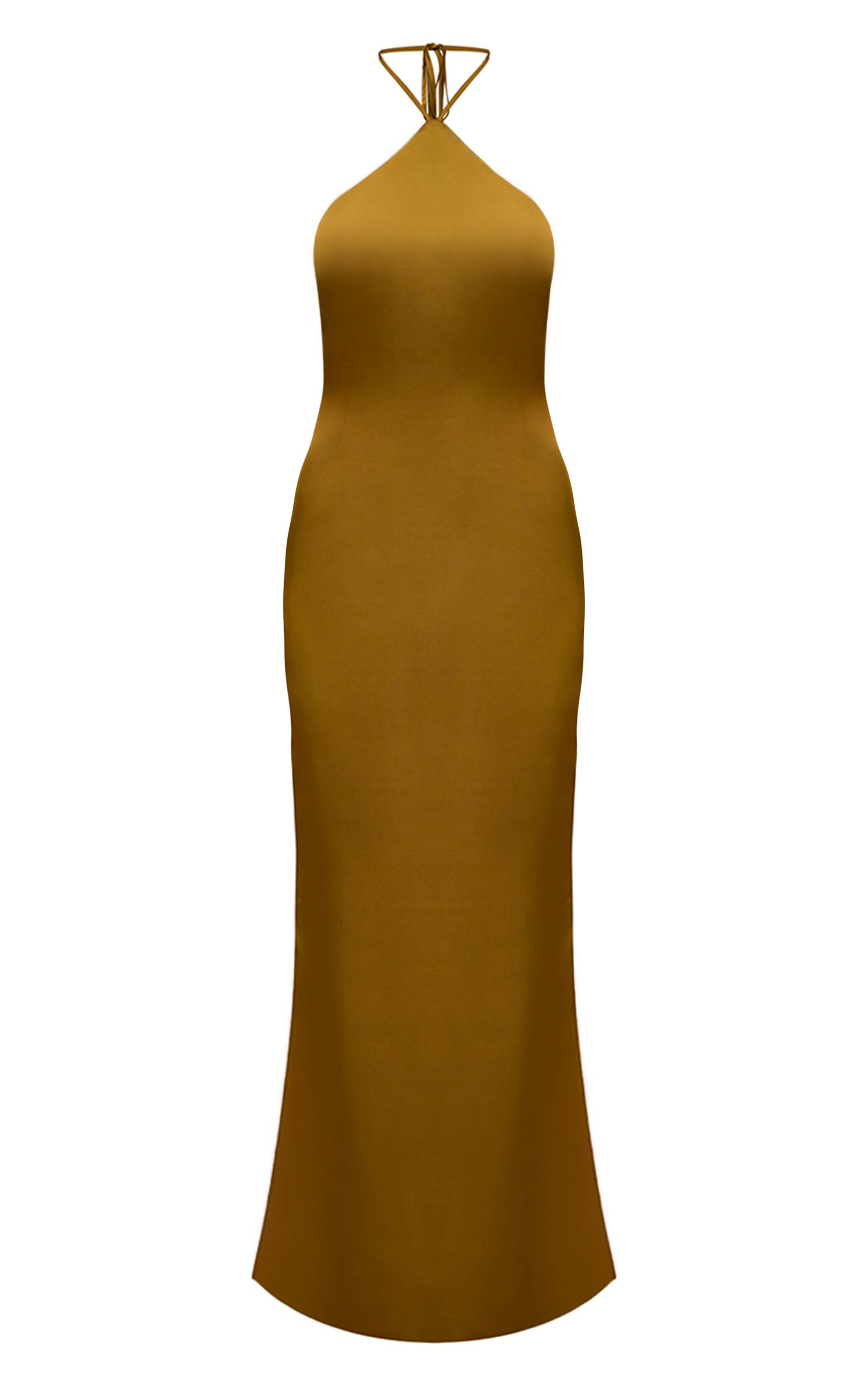 Chartreuse Robe Longue En Satin À Dos Drapé Cowl Avec Détails De Panneau En Dentelle