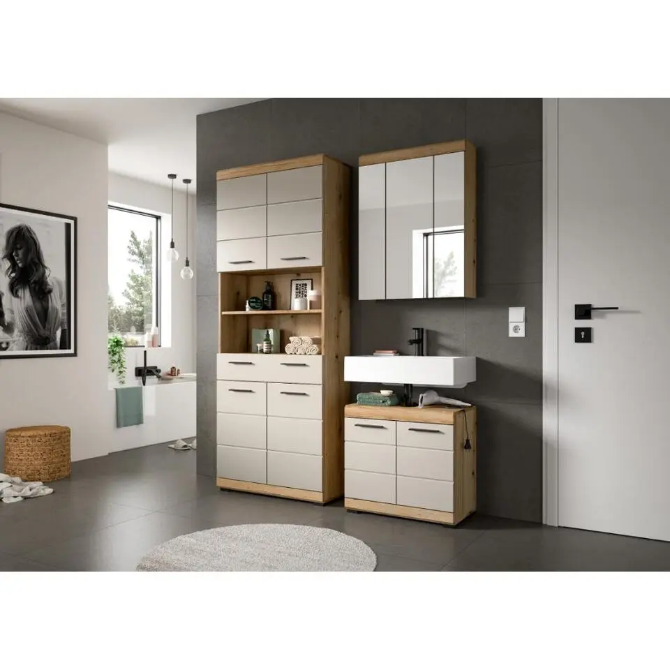 Hioshop Scout kolomkast 4 deuren- 1 lade- 2 planken kasjmier decor mat- eiken