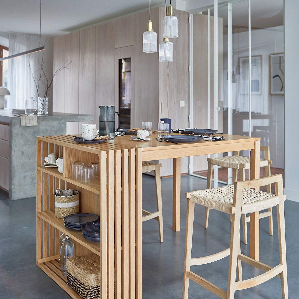 LA REDOUTE INTERIEURS<br>Banqueta de bar em carvalho maciço e vime, Kyoto