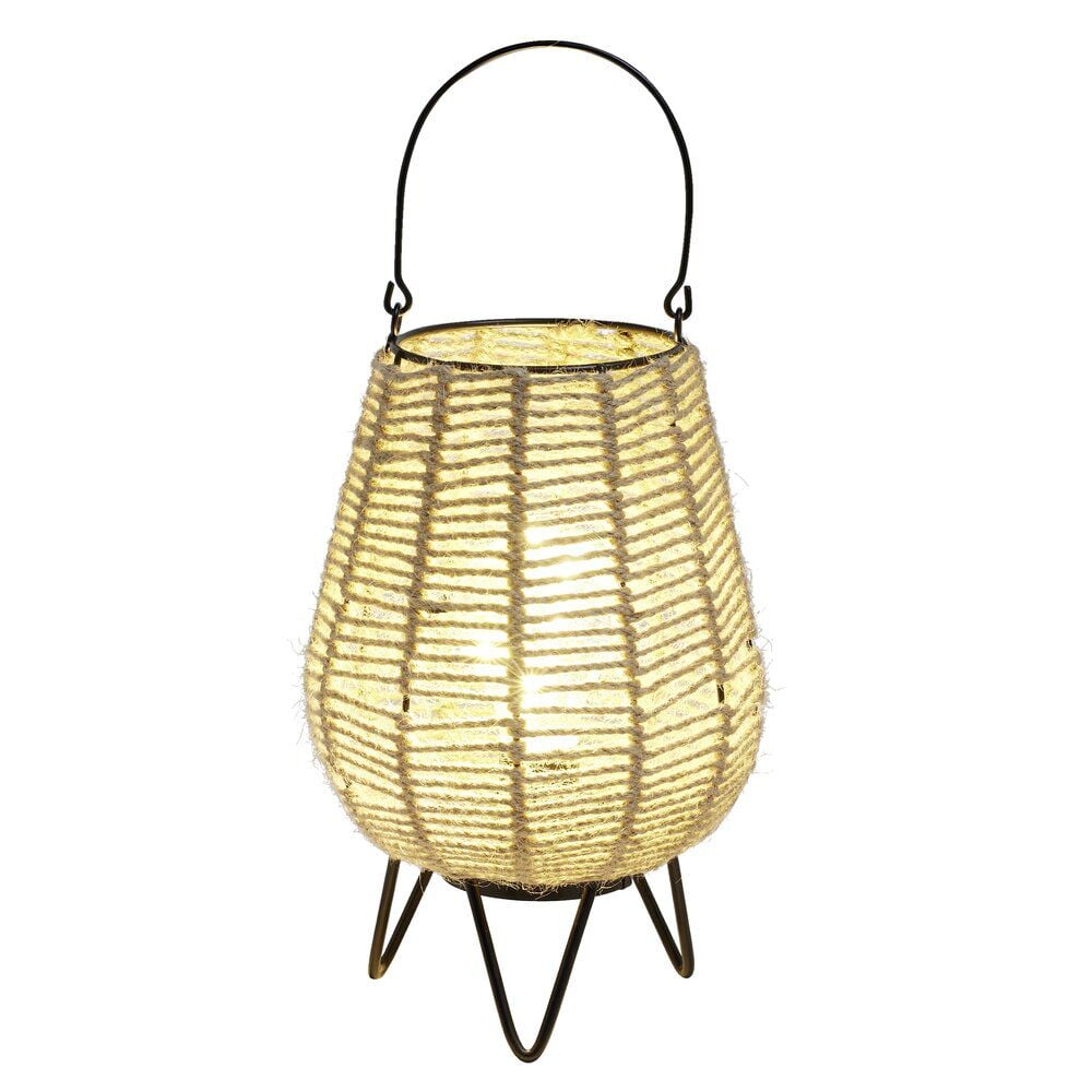 Lampe à poser corde naturelle avec anse et pieds métal noir Ø15xH23cm