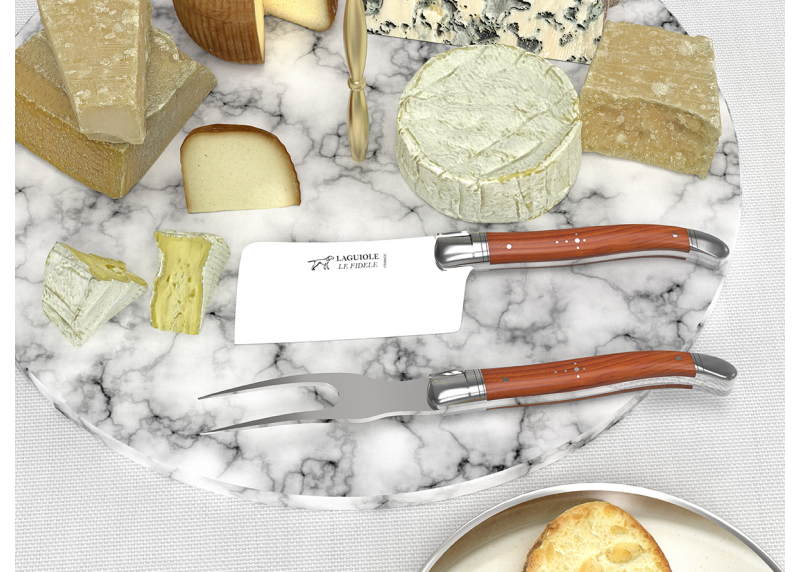 Service à fromage Laguiole avec un manche en bois d'If et mitres en acier inoxydable