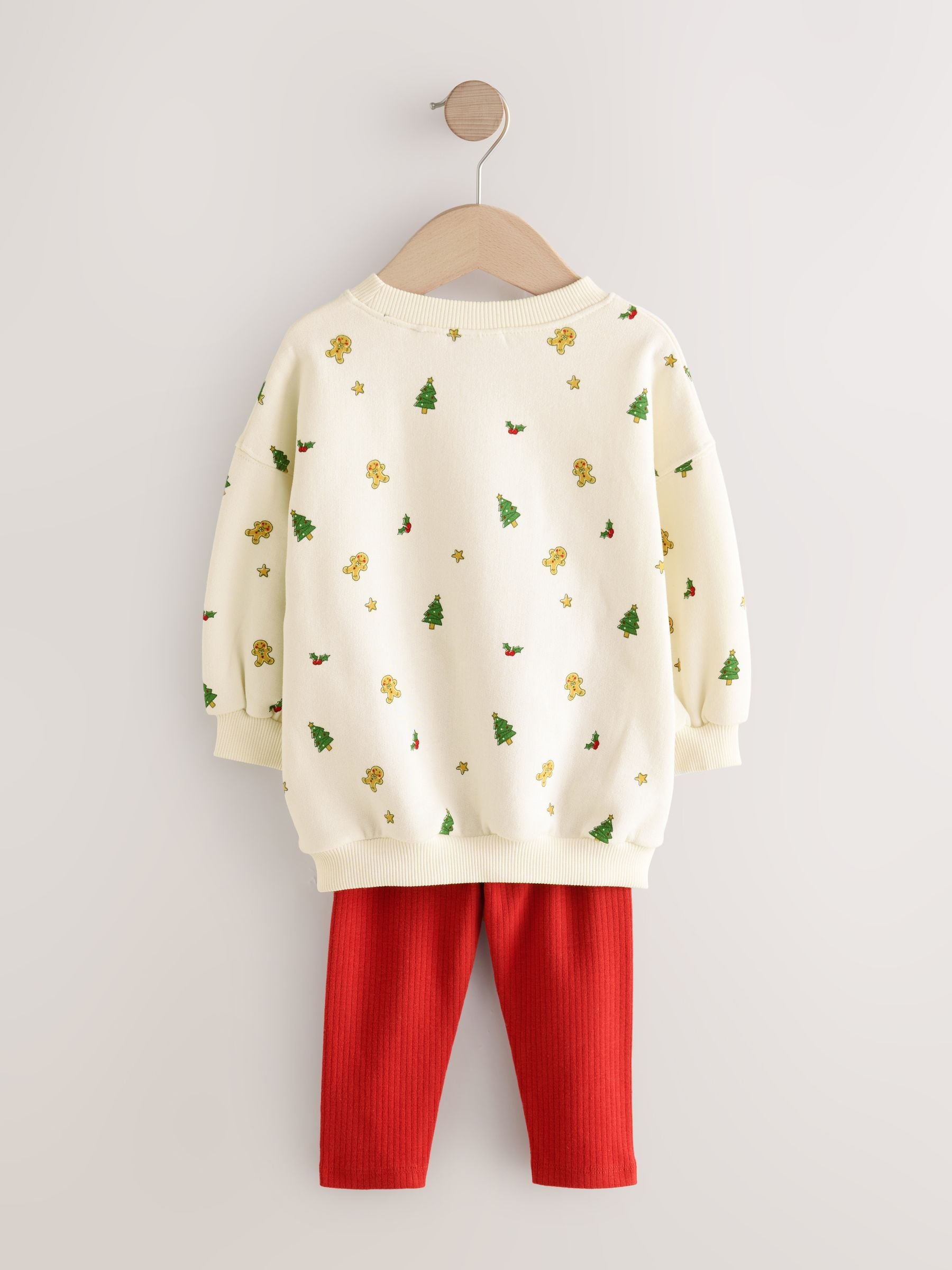 Crème/Rood Kerstmis - Peppa Pig set met sweatshirt met ronde hals en legging (3mnd -7jr)