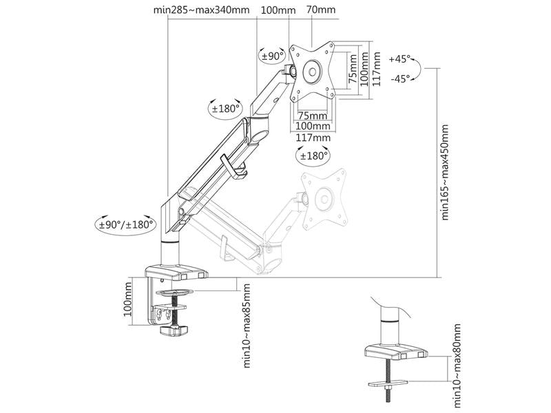 NEOMOUNTS Tischhalterung DS70-810BL1 bis 9 kg – Schwarz Full-Motion-Tischhalterung für 17-32