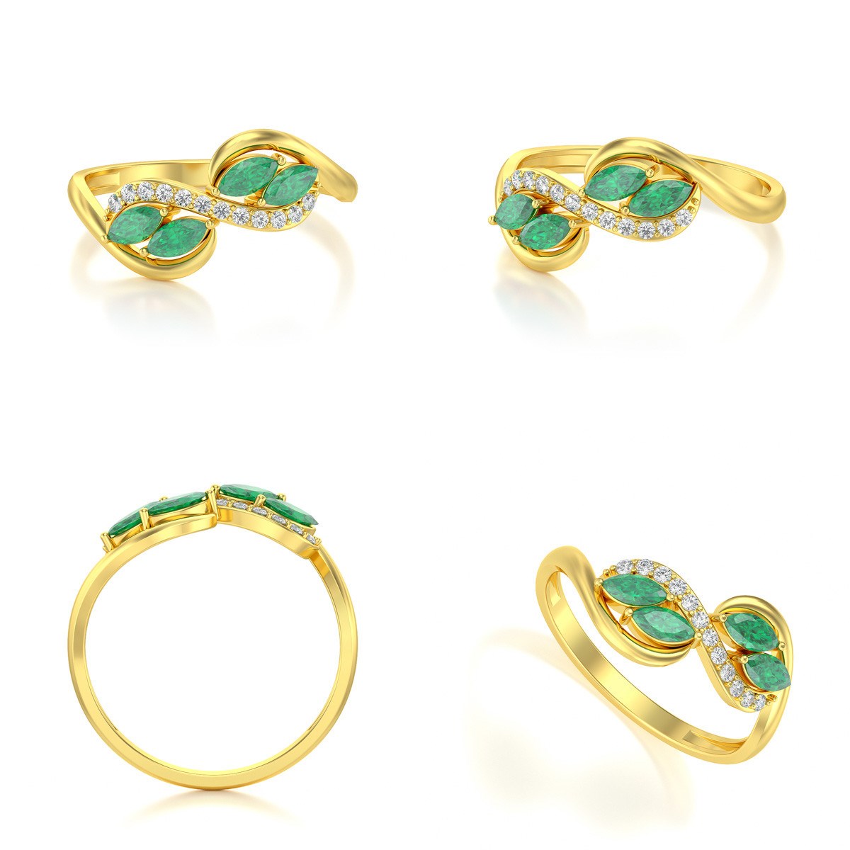 Bague ADEN Or 585 Jaune Emeraude et diamants 1.546grs
