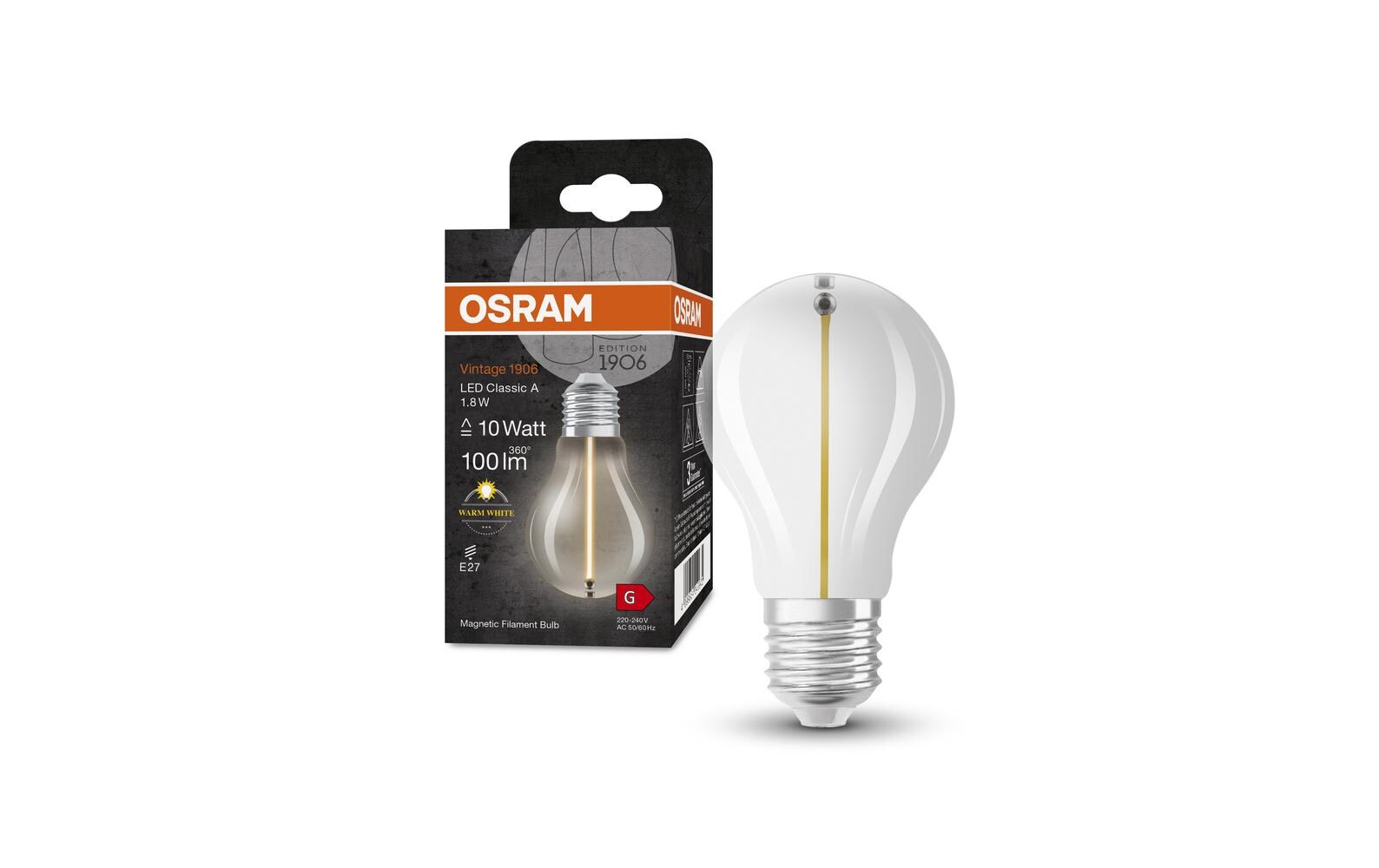 Vintage 1906 LED CLASSIC A 1.8W, E27, WarmweissLED-Lampen, klassische dekorative Lampen mit innovativer LED-«Gluewendel-Magnet»-Technologie