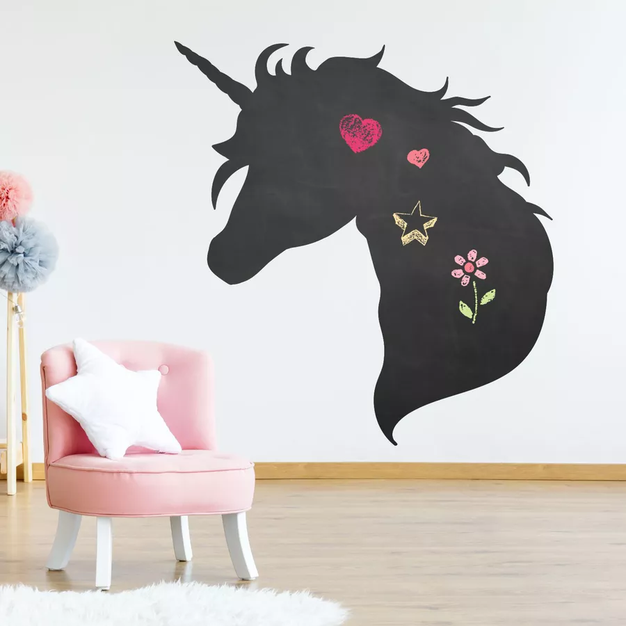 Nikima Wandtattoo 005 Einhorn - selbstklebende Tafelfolie Kreidefolie inkl. 3 Stück Kreide schwarz