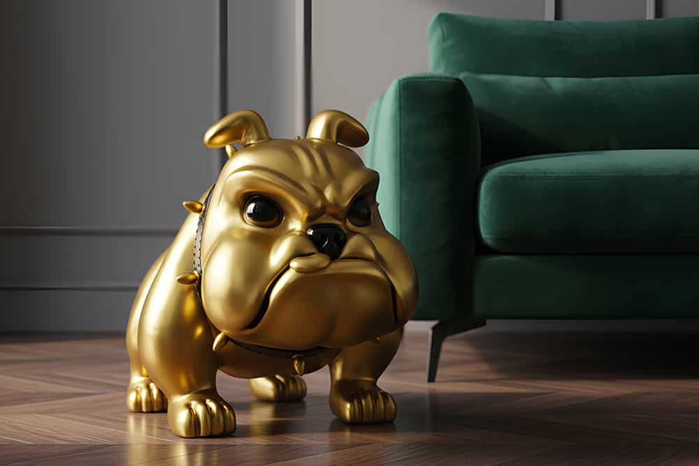 Deko-Figur BULLDOG 70cm gold handmade Hunde-Skulptur