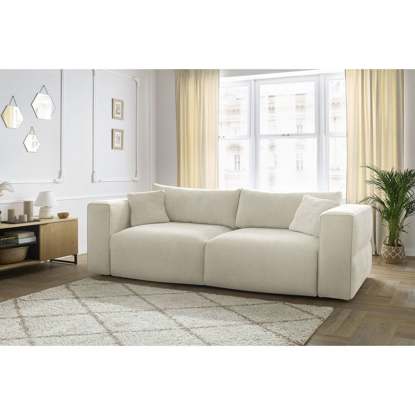 Bobochic Canapé convertible coffre ezechiel beige - 265x109x82 cm