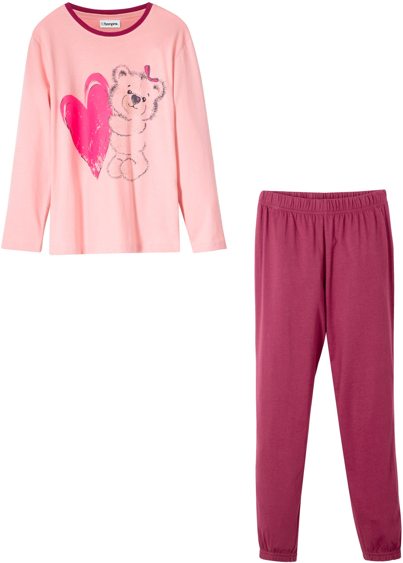bonprix Pyjama »Pyjama aus reiner Baumwolle (2-tlg. Set)« Set, 2 tlg. bequeme Passform, mit elastischem Bund und fixiertem Bindeband
