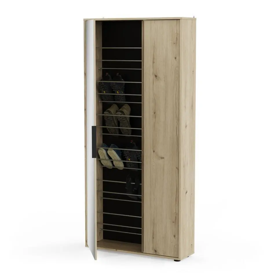 CALICOSY - Schoenenkast en 1 spiegel EBONY - 23,9x82,9x178,4 cm