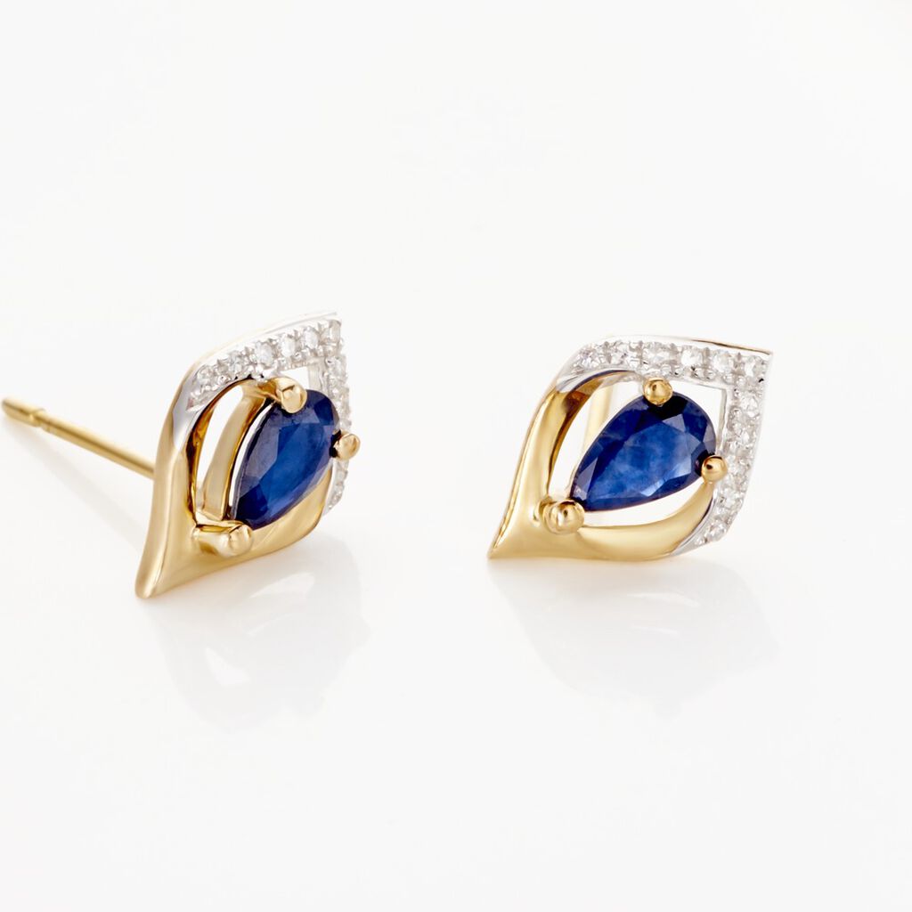Boucles D'oreilles Puces Or Jaune Serguei Saphir Et Diamants