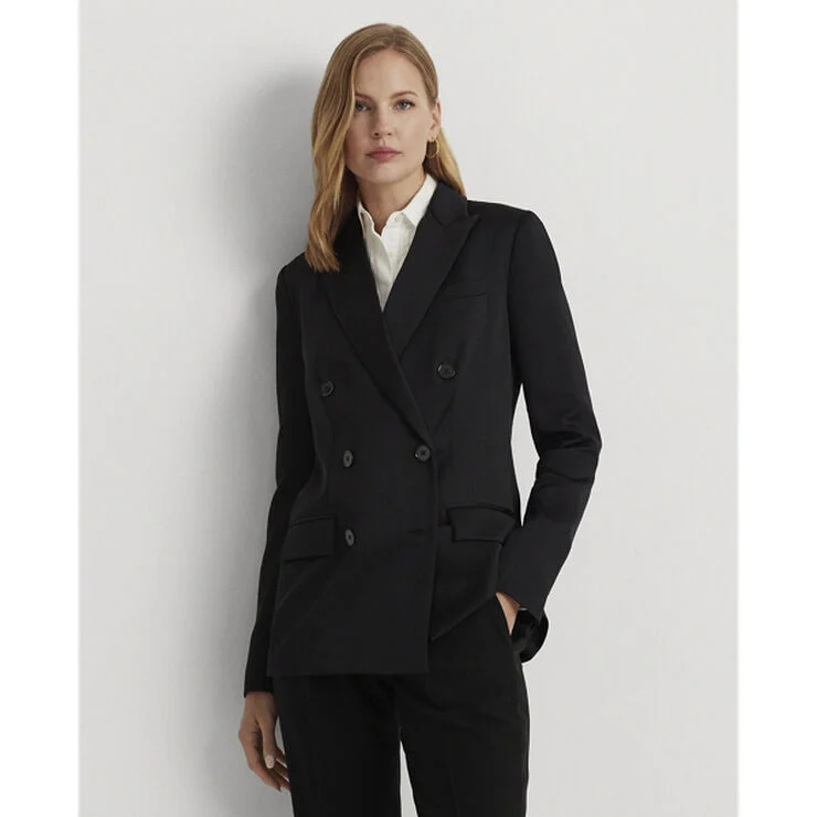 Lauren Ralph Lauren Double-Breasted SatinTK! Crepe Blazer Sort