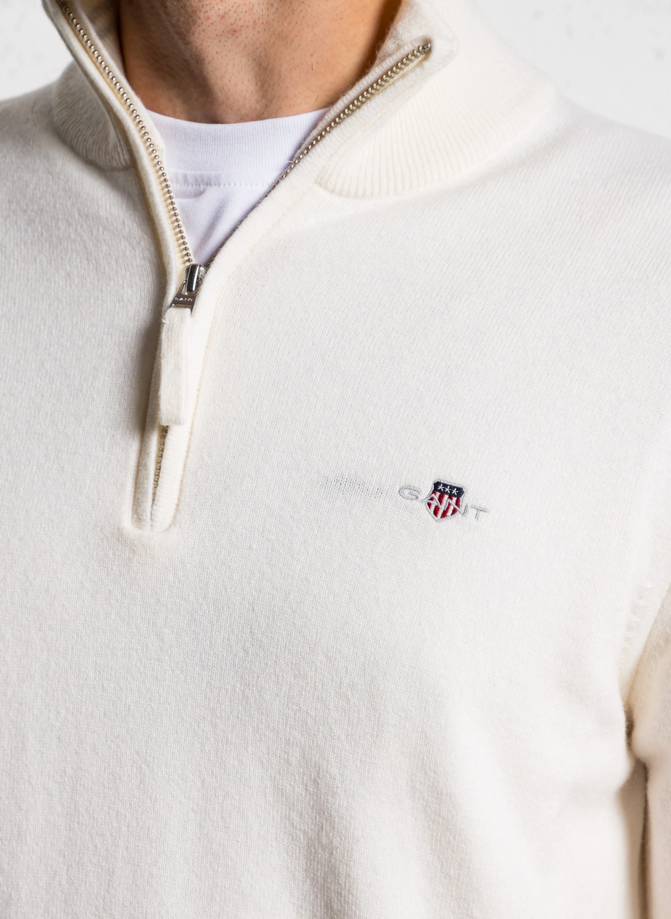 Pull col montant zippé en laine | Blanc