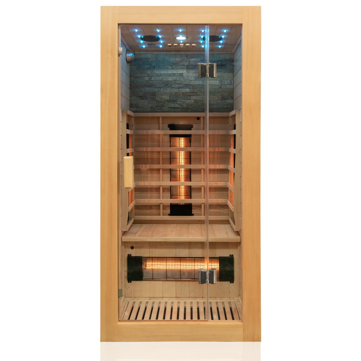 Dewello® Infraroodcabine Infraroodsauna MILTON 90cm x 90cm incl. 4 full spectrum emitters, koolstof emitters, 1 persoon, LED