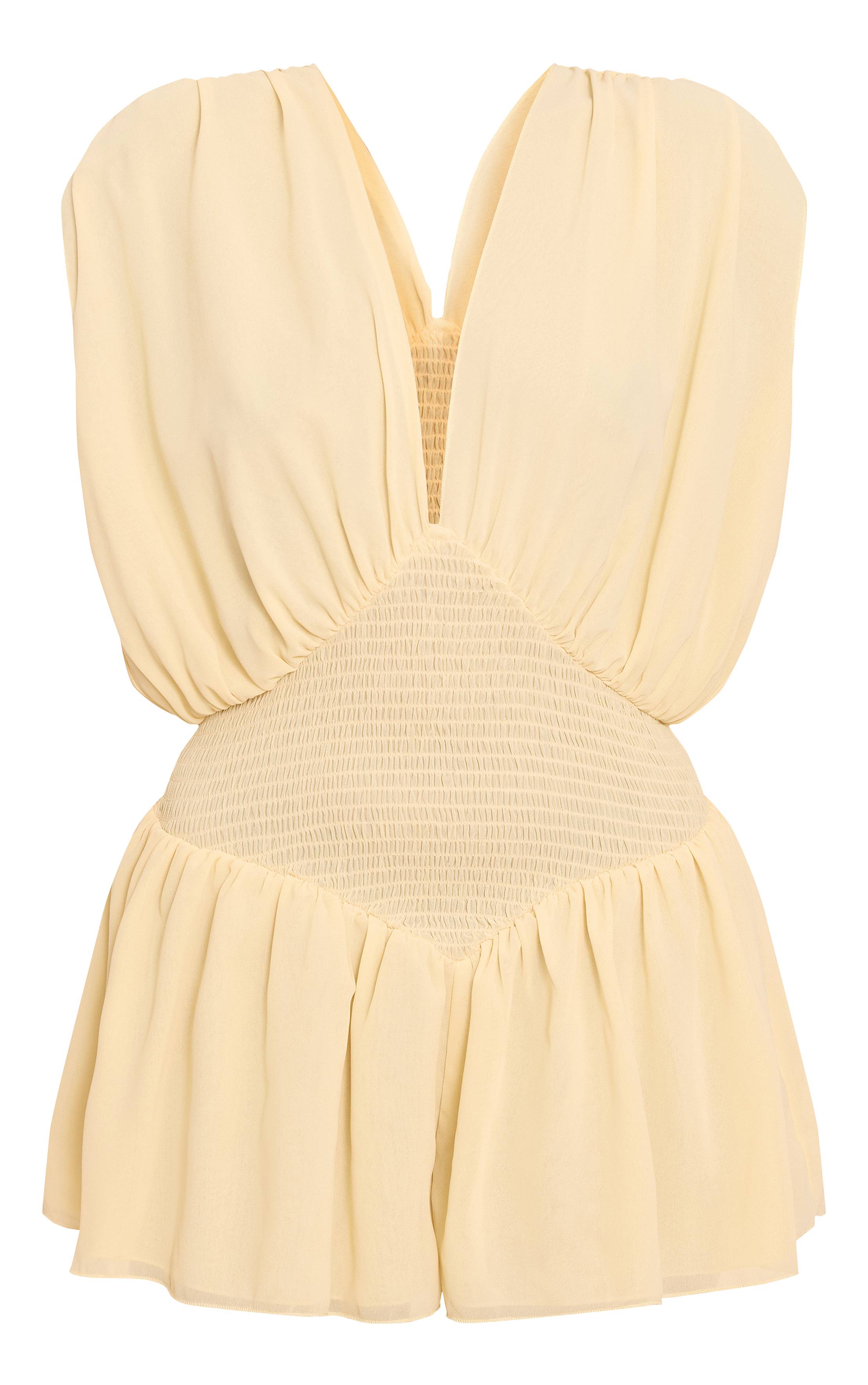 Citron Combi-short En Mousseline À Col V Taille Froncée Et Volants